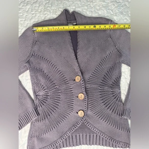 Isabella Bird Anthropologie Knit Cardigan Sweater Cotton Jacket Wooden Buttons M - Picture 9 of 12